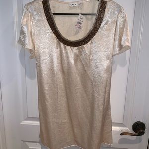 Cream blouse with brown beading